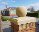 Cast Stone Chamfered Pier Caps With Ball Finial, 2 Sizes, Portland/Buff/Charcoal
