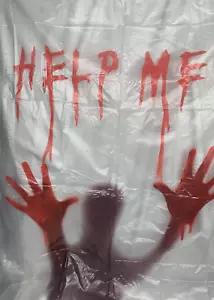 Help Me Bloody Vinyl Shower Curtain Halloween Decoration 72" x 72" Creepy Scary - Picture 1 of 2