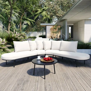 GO Patio Half- Moon Curved Outdoor Furniture Sofa Set with Coffee Table, All Wea - Picture 1 of 12