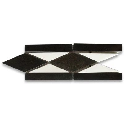 B0007P Marble Mosaic Border Listello Accent Tile Classic Nero 3x7.9 Polished - Image 1 of 4