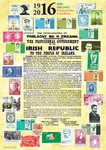 Póster A3 de Estampillas Irlandesas y la Proclamación de la República de Irlanda Pascua 1916 - Imagen 1 de 2
