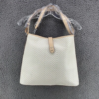 Bolso de Mano Stella & Dot Crosby Tostado Blanco-Neutro Tejido Chevron Hobo Nuevo sin Etiquetas Foto 1 de 4