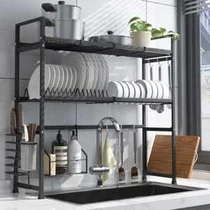 2Tier Over Sink Dish Drying Rack Dishes Bowls Cup Utensil Holder Home Kitchen - Picture 1 of 13
