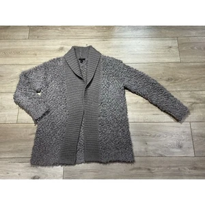 Express Women's Fuzzy Knit Cardigan Open Front Size XS Shawl Collar Gray - Picture 1 of 13