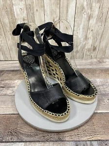 Vince Canuto Bendsen Black/Natural Leather Raffia Platform Wedges Size 6.5 M - Picture 1 of 14