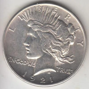 JUST REDUCED!! BETTER DATE HI RELIEF 1921 PEACE SILVER DOLLAR AU-BU - Picture 1 of 2