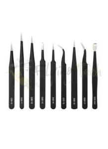 Lot de 9 pincettes de précision antistatiques en acier inoxydable ESD - STOCK BRITANNIQUE - Photo 1/5