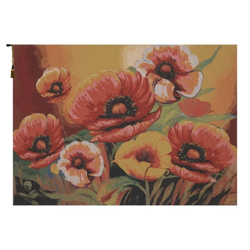 Papoulas vermelhas flores jardim de flores tapeçaria tecido europeu pendurado na parede - Imagem 1 de 1