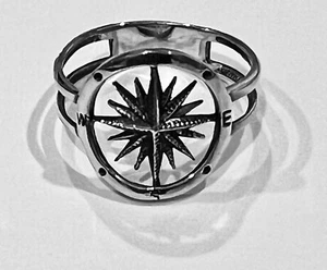 Compass Nautical Direction Sterling Silver Oxidized Ring - Size 10 - Picture 1 of 12