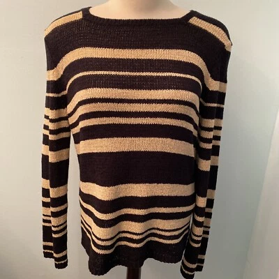 RENA ROWAN Women Sz XL Black/Tan Long Sleeve Pullover Knit Sweater EUC - Image 1 of 4