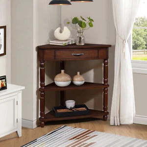 3 Tier 33.8'' Wood Triangle Corner Table End Side Table for Small Spaces - Picture 1 of 12