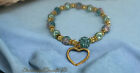 Turquoise Stretch Beaded Gold Heart Charm Bracelet Shamballa Gift Bracelet