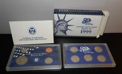 UNITED STATES MINT PROOF SET 1999 W/BOX & CERTIFICATE OF AUTHENTICITY 9 COINS - Image 1 of 4