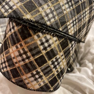 RIBBON, 2.5" Wire-Edge Black, Gold, White 5 Yards Christmas Plaid Ribbon Holiday - Picture 1 of 5