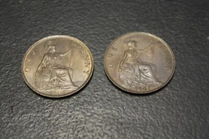 Great Britain 1901 One Penny UNC Brown - lot of 2 1901  - Picture 1 of 2