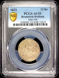 1621 German States Brunswick Wolfenbuttel 12 Kreuzer, PCGS AU 55, KM-154 Germany - Picture 1 of 2
