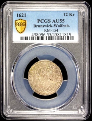 1621 German States Brunswick Wolfenbuttel 12 Kreuzer, PCGS AU 55, KM-154 Germany - Image 1 of 2