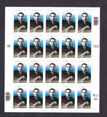 US Scott# 3669 2002 37c Booklet Pane of 20 Irving Berlin V1111 UL MNH VF - Image 1 of 2