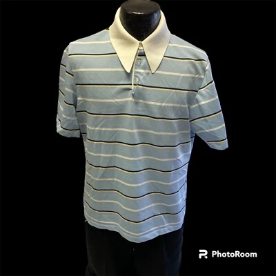 Camisa de Golf POLO Disco Surfer Texturizada Azul Blanco Rayas Años 70 Matchbles Hombres De Colección Foto 1 de 4