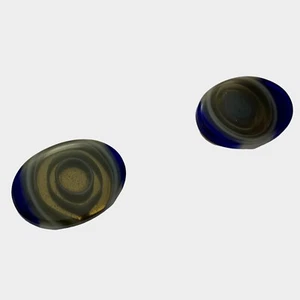 VTG Hickok Abstract Art Lucite Resin Cufflinks Oval 1960s Gold Blue Gray Swirl - Picture 1 of 9