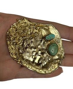 CATHLEEN MCLAIN  BRUTALIST 14K Vermeil 925 STERLING TURQUOISE MODERNIST BROOCH - Picture 1 of 11
