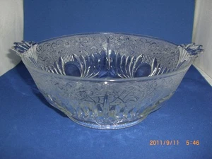 Vintage Paden City Glass Loopie Etched Maya #221 Handled Serving Bowl Scarce - Picture 1 of 2