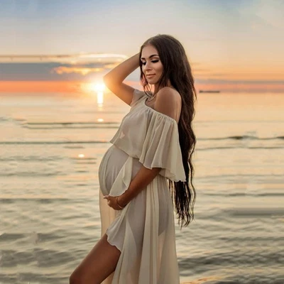 Pregnant Women Long Dress Maternity Chiffon Elegant Gown For Photograph Shoot - Image 1 of 4