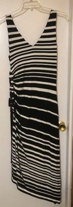 INC Pettite Large Black/White Ruched Lace Up Asymmetrical Maxi Dress ~EUC~ - Picture 1 of 4