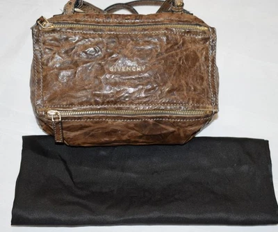 Auténtico Givenchy Pandora 2 Vías Marrón Cuero Arrugado Bolso de Hombro Cartera US6D2 Foto 1 de 4
