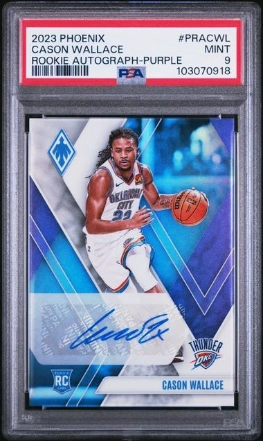 2023 Panini Phoenix Rookie Auto Cason Wallace Purple SP RC /75 PSA 9 OKC Thunder - Image 1 of 3