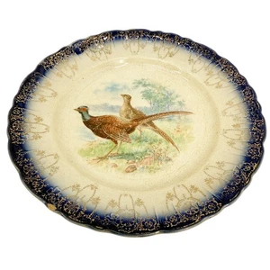 vintage Limoges China pheasant game bird Plate blue & gold border - Picture 1 of 10