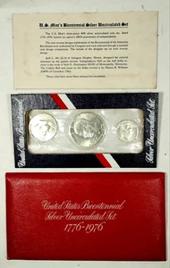 1976 "S" U.S. Mint Bicentennial 40% SILBER Stempelglanz BU Unc (3 Münzen) Red Set2 - Bild 1 von 14