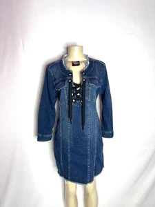CALVIN KLEIN BLUE DENIM JEAN LACE UP DRESS SIZE LG - Picture 1 of 4