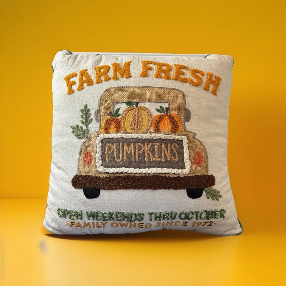 "Almohada bordada de otoño parche calabaza fresca Farm 17"" cuadrados" Foto 1 de 4