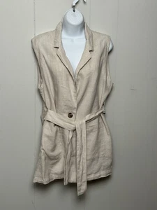 Tahari Women’s 100% Linen Cream Belted Vest Size M - Picture 1 of 7