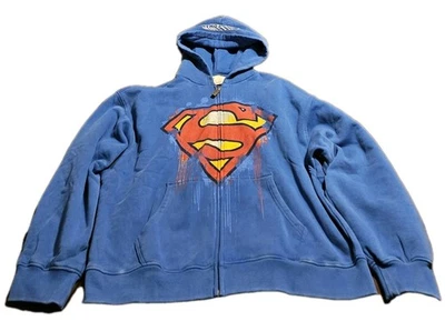 YoungLA Men's Superman Drip Blue Wash Full-Zip Hoodie Sweatshirt Size Large NWT - Image 1 of 4