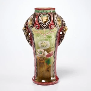 Robert Hanke Antique Austrian Art Nouveau Red Pink Hand Painted Poppy Vase 7"h - Picture 1 of 9