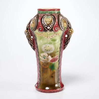 Vaso de papoula Robert Hanke antigo austríaco art nouveau vermelho rosa pintado à mão 7"h - Imagem 1 de 4