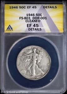1946 50C Walking Liberty Half Dollar ANACS XF 45 Details | FS-801 DDR-001 - Picture 1 of 4