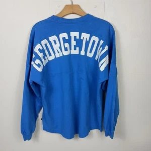 Vintage Georgetown Hoyas Spirit Jersey Small Blue Oversized Long Sleeve T Shirt - Picture 1 of 10