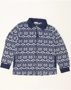 VINTAGE Womens Fleece Jacket UK 14 Medium Navy Blue Fair Isle Polyester BZ31 - Picture 1 of 4