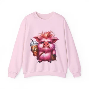 Funny Coffee Pig Sweatshirt “I Need Brew” Unisex Cozy Cute Fall Pullover - Picture 1 of 21