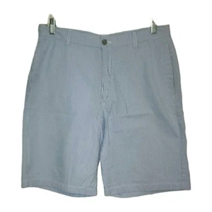 Izod Shorts Men's 34 Seersucker Striped Blue White 100% Cotton Golf Chino - Picture 1 of 11