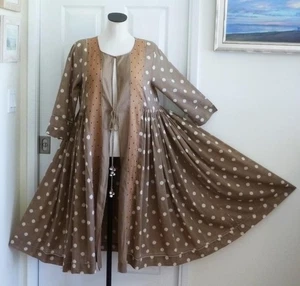 NEEM Indígena Textil Boho Lagenlook Borla Corbata Midi Plumero Abrigo Vestido M L Usado en Excelente Condición - Imagen 1 de 19