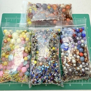1 lb Vintage Plastic Glass Marbled Pastel Faux Amber Seed Beads Lot Craft Mix - Picture 1 of 6