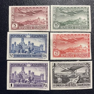 Juego completo de 6 estampillas de correo aéreo de España 1931 - Raro conjunto IMPERFORADO MVLH/VF - Imagen 1 de 8