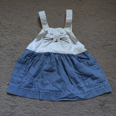 Vestido Hanna Andersson Bunny Cambray Blanco Jersey Bolsillos Denim Conejo 60cm 3-6M Foto 1 de 4