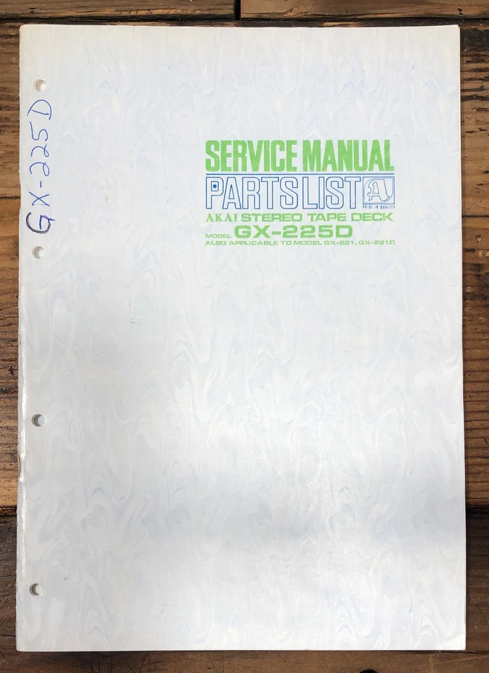 Akai GX-225D GX-221 GX-221D Reel to Reel Service Manual *Original* - Image 1 of 1