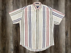 Vintage Chaps Ralph Lauren Button Down Shirt Size L Vertical Stripe Linen 90s - Picture 1 of 11