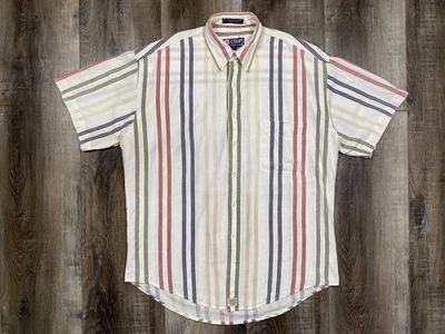 Vintage Chaps Ralph Lauren Button Down Shirt Size L Vertical Stripe Linen 90s - Image 1 of 4